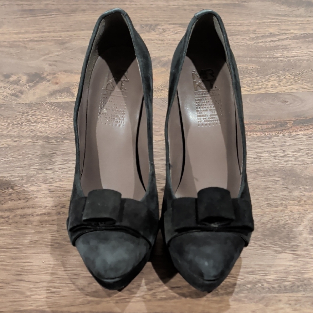 MRKT Claire Black Suede Bow Heels